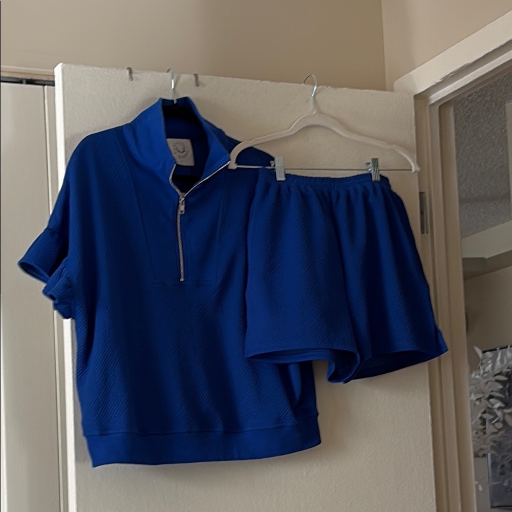 Blue Half-Zip Top and Shorts Set